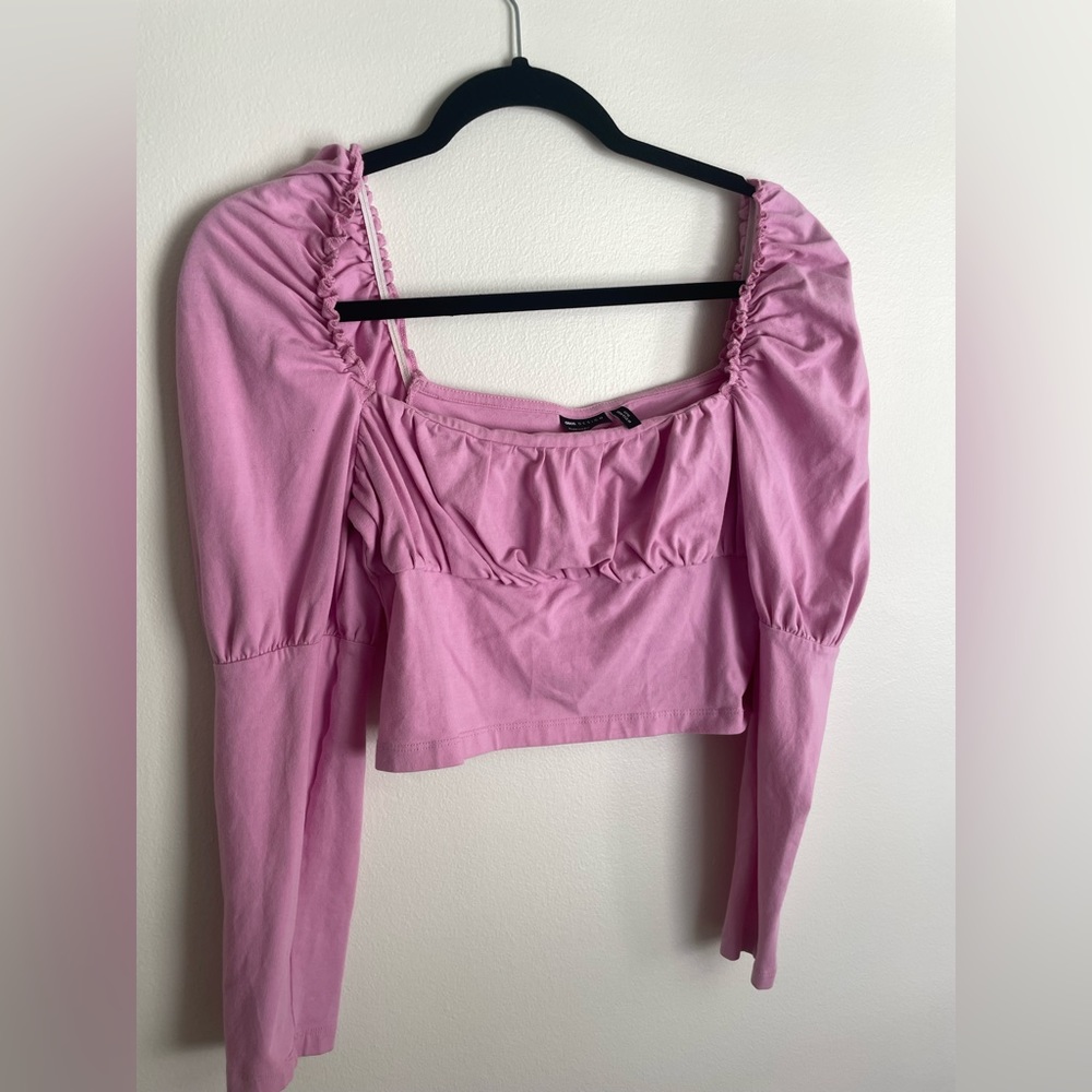 ASOS bubblegum pink puff sleeve crop top
